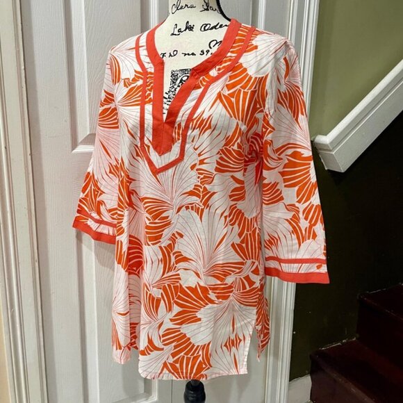 J.CREW TROPICAL PREPPY TUNIC MINI DRESS 3/4 SLEEVE FLORAL BOHO 70’ STYLE SZ M - Picture 9 of 13